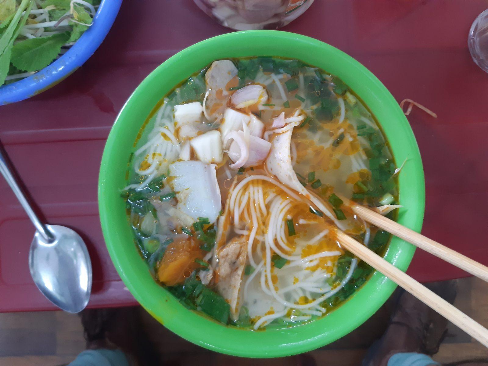 A bowl of bun cha ca fish cake noodle soup