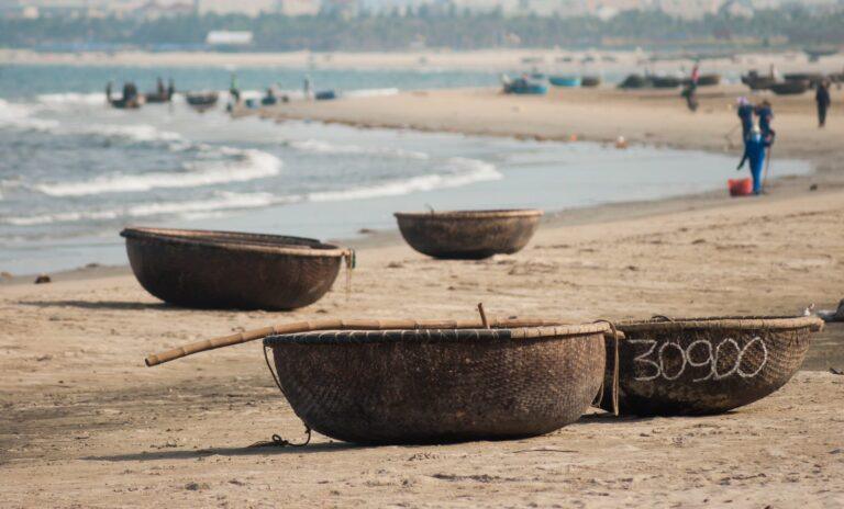Traditional fishing coracle boats near Da Nang, Vietnam