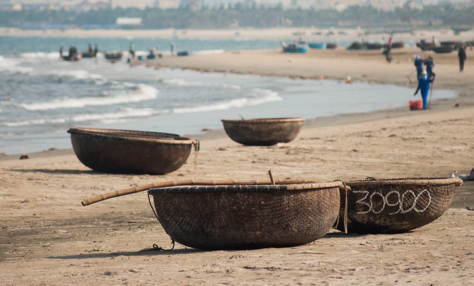 Traditional fishing coracle boats near Da Nang, Vietnam
