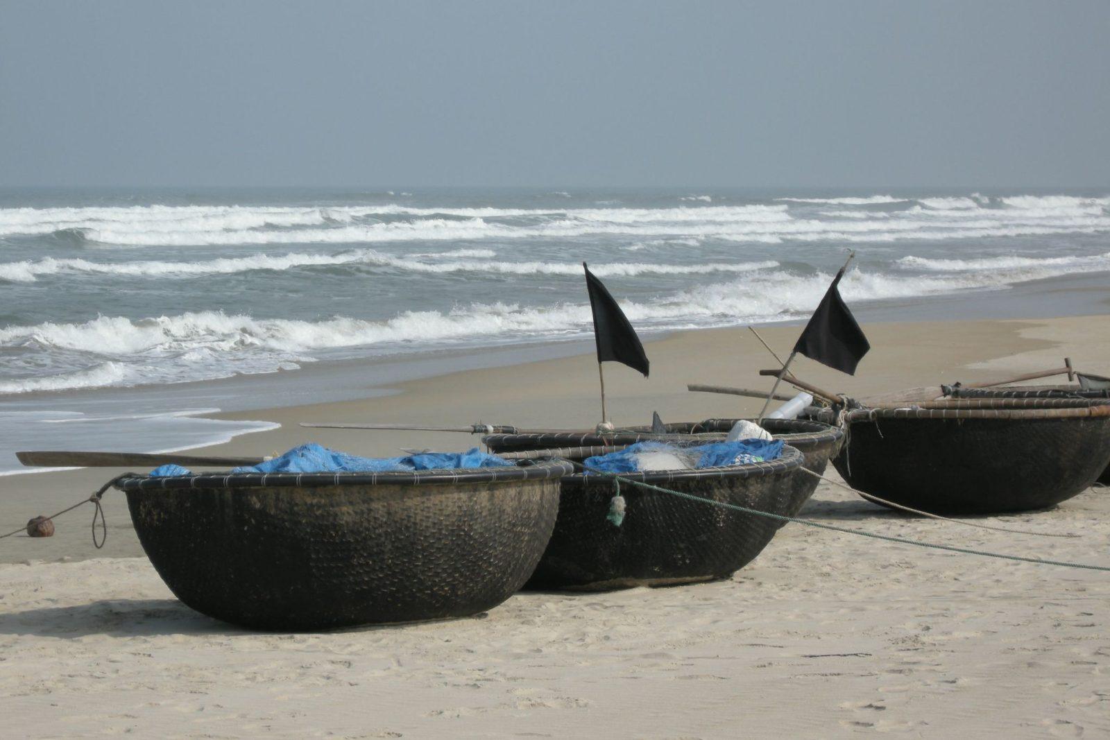 Traditional basket boats at Non Nuoc Beach near Da Nang