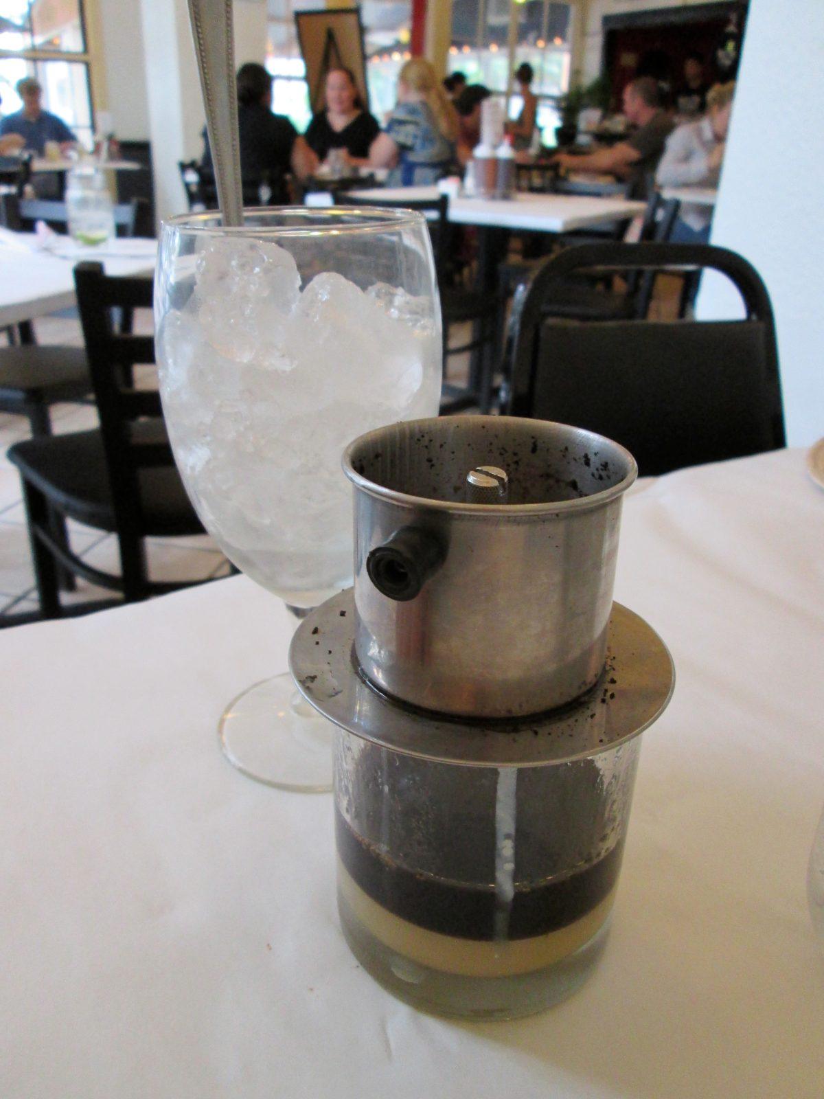 Vietnamese iced coffee, ca phe sua da, served in Ho Chi Minh City