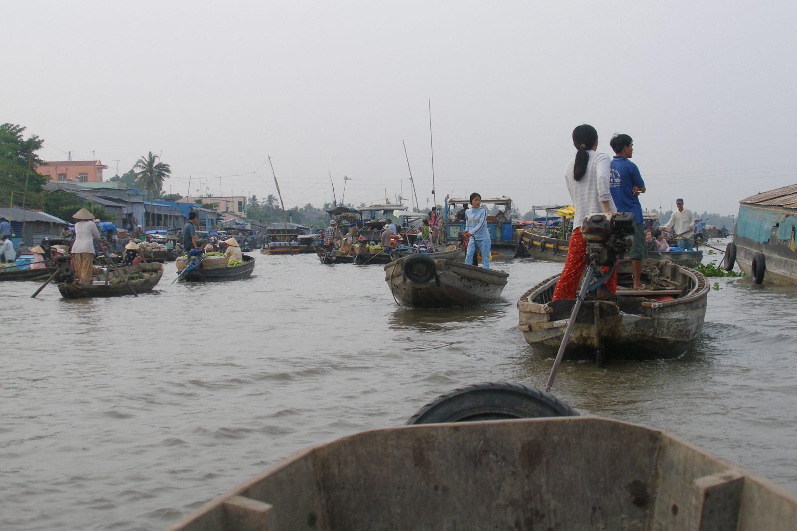 Boats at a Mekong Delta floating market