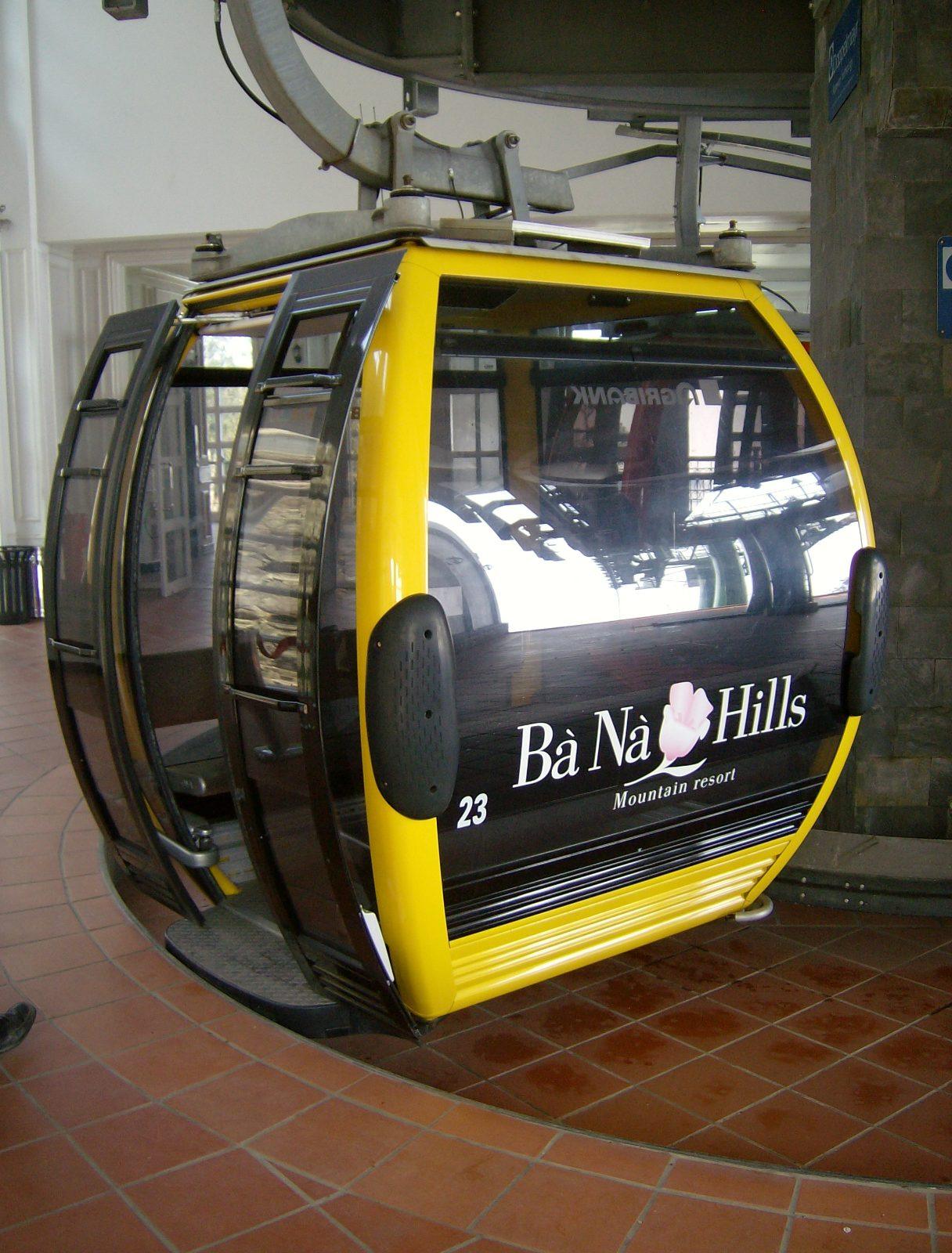 A Ba Na Hills cable car cabin at the base station near Da Nang