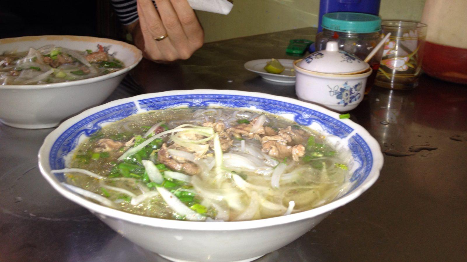 A bowl of Bun Bo Hue, Vietnam’s spicy lemongrass beef noodle soup