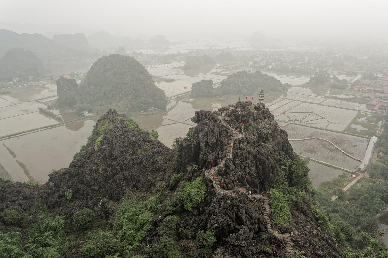 View from the Mua Cave viewpoint over Ninh Binh rice paddies