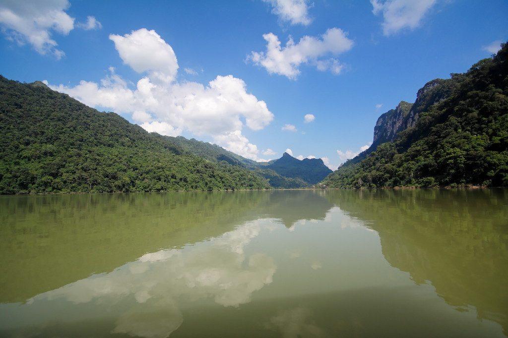 Ba Be Lake surrounded by limestone karst mountains in Bac Kan Province, northern Vietnam