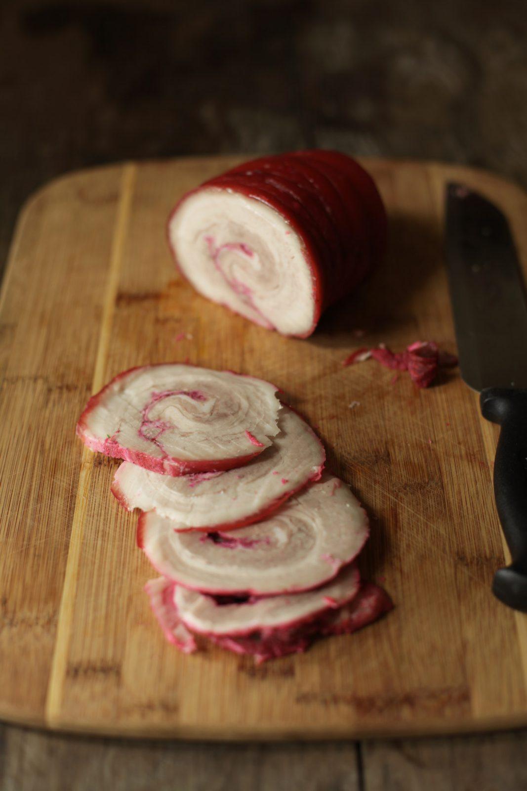 Sliced pork filling prepared for Vietnamese banh mi sandwiches
