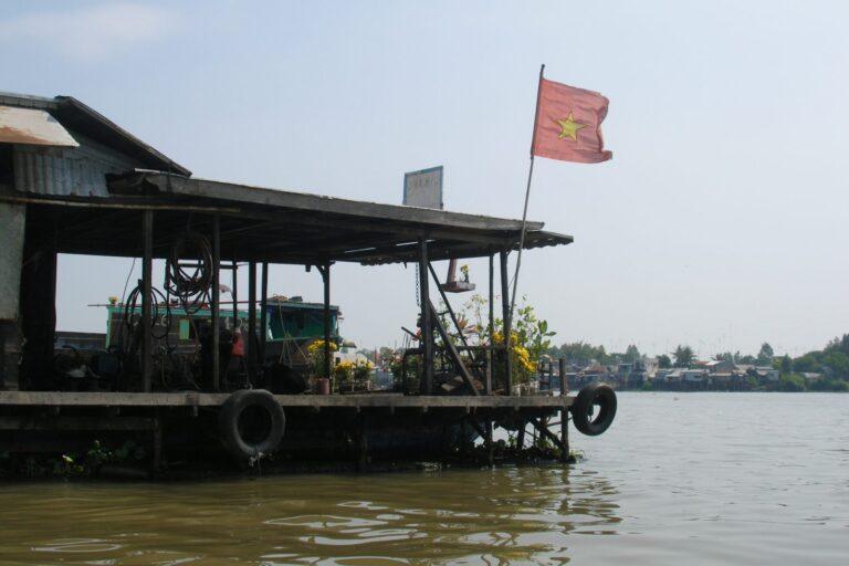 Floating village on the river near Chau Doc, Vietnam