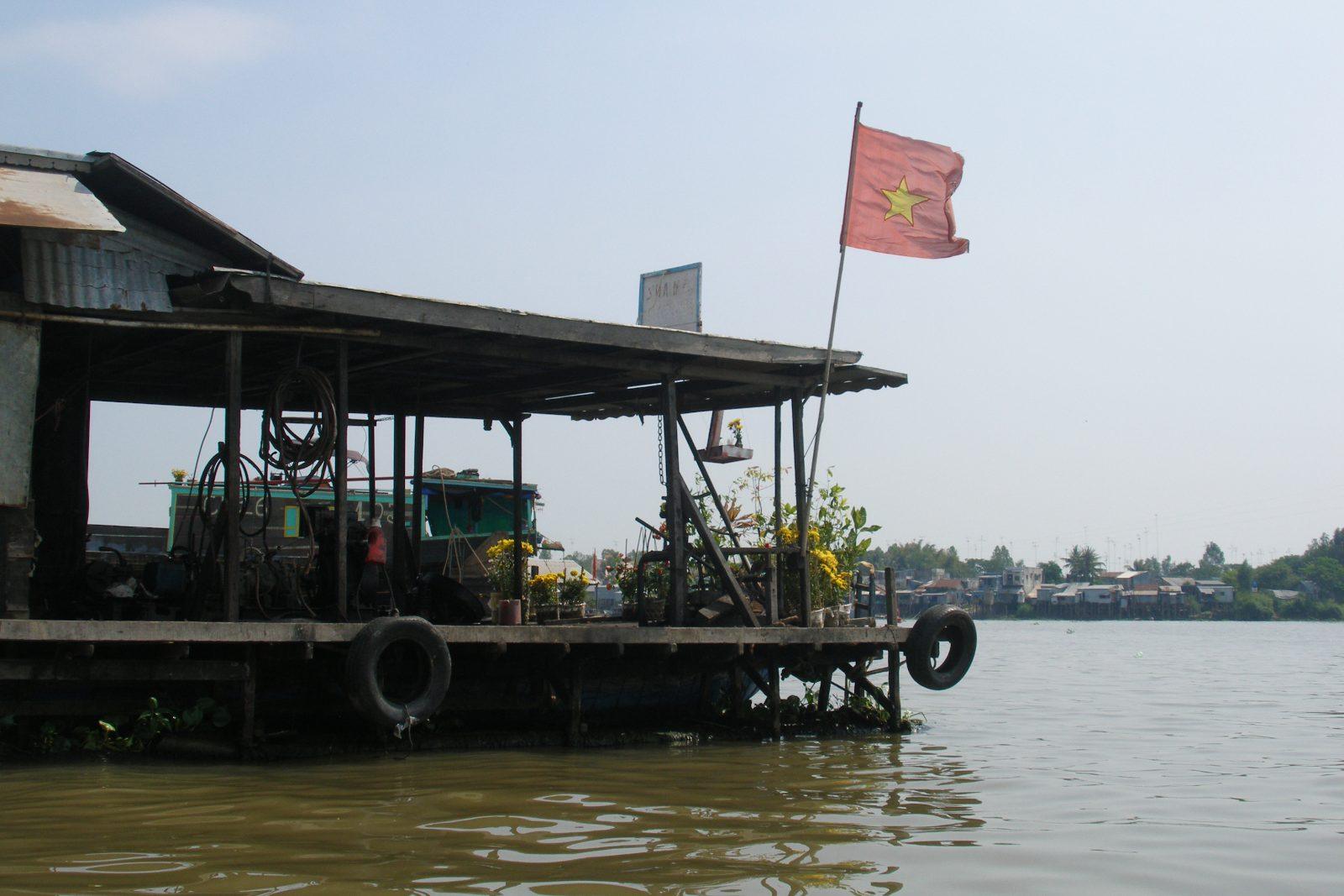 Floating village on the river near Chau Doc, Vietnam