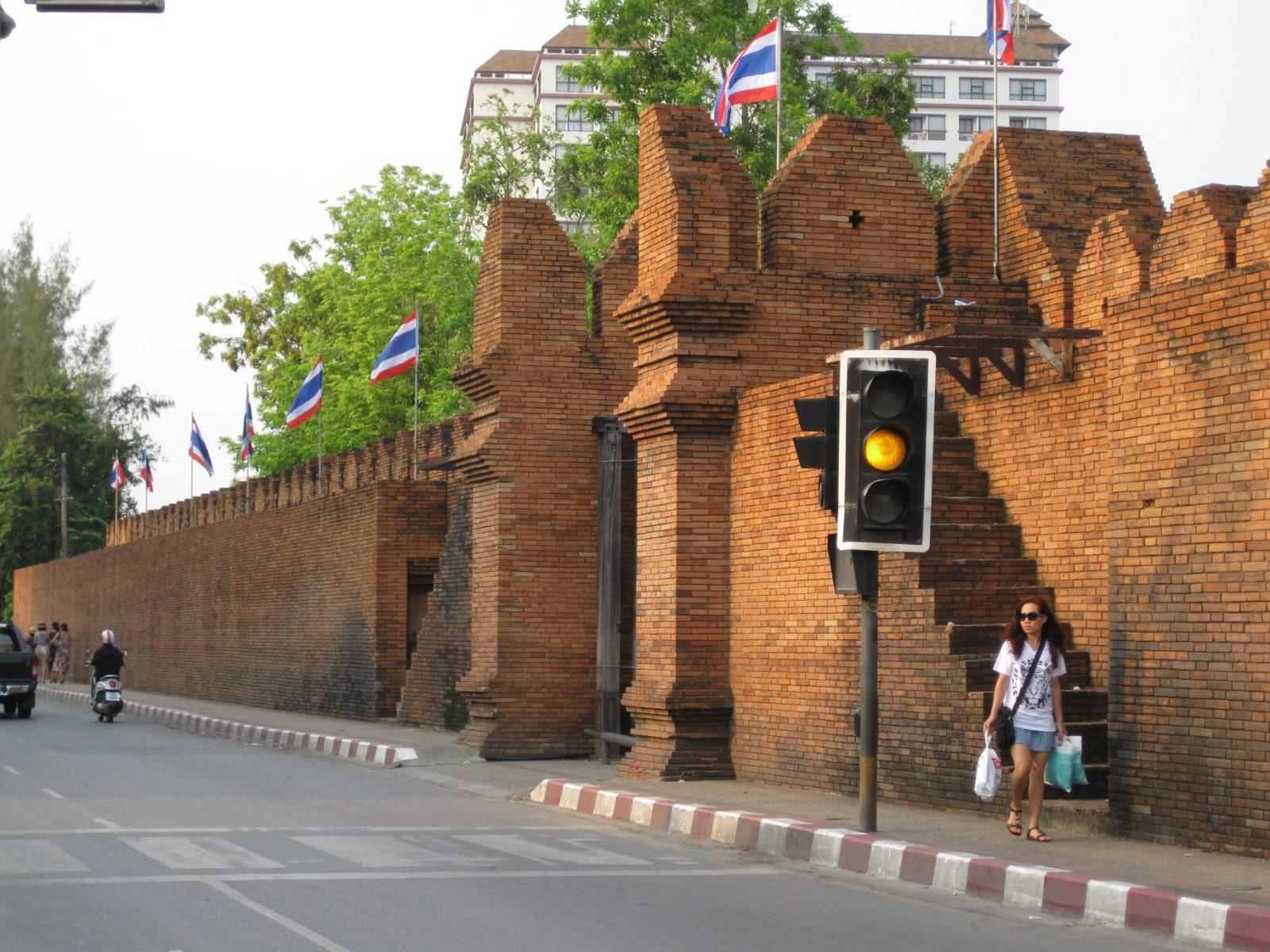 Tha Phae Gate and the old city brick walls in Chiang Mai