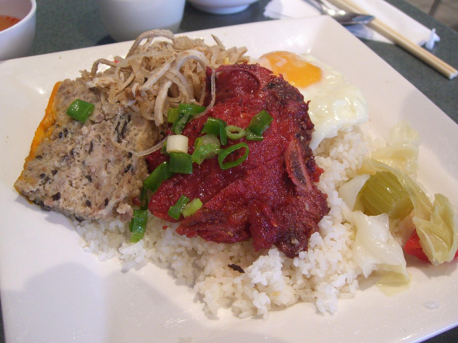 Com tam broken rice with grilled pork, a southern Vietnamese specialty