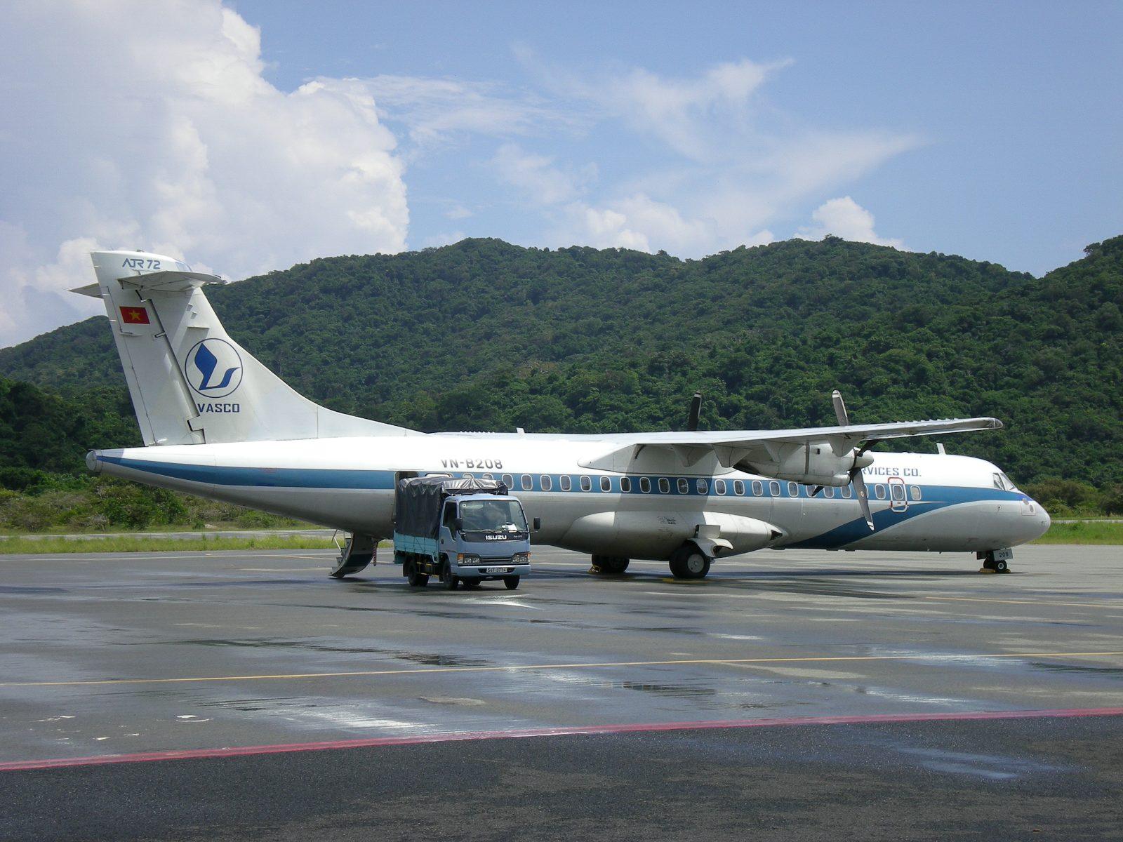 VASCO ATR72 turboprop plane at Con Dao Airport, Vietnam
