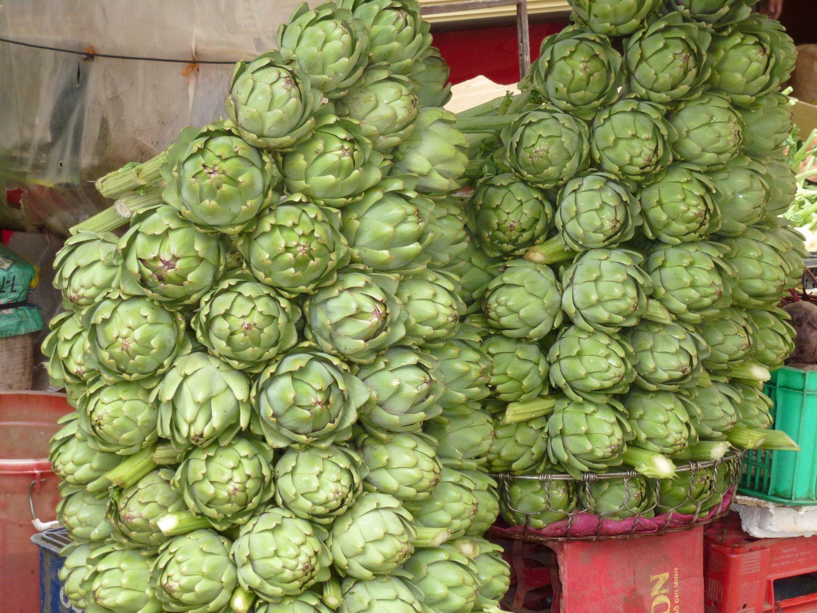 Fresh artichokes for sale at Da Lat Market, Vietnam