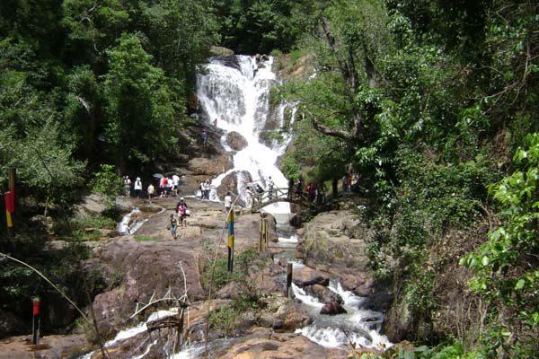 Datanla Waterfall cascading through pine forest near Da Lat, Vietnam