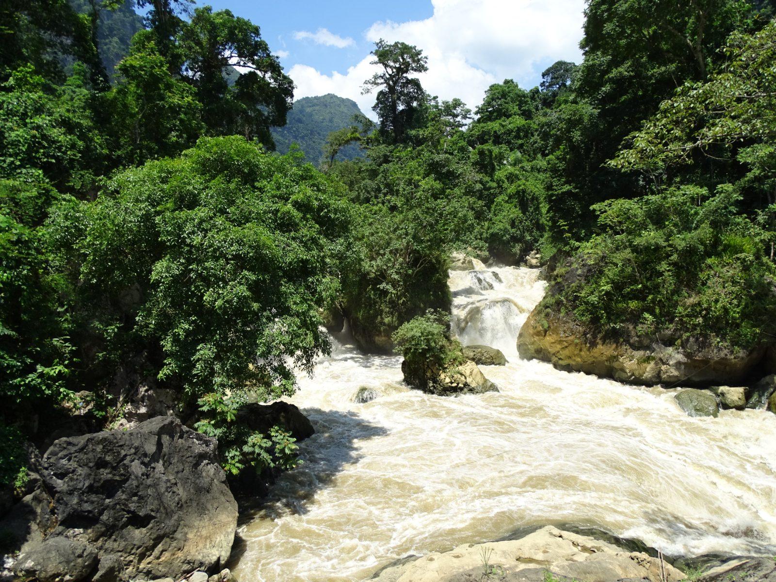 The Nang River tumbling over rocks at Dau Dang Waterfall near Ba Be Lake
