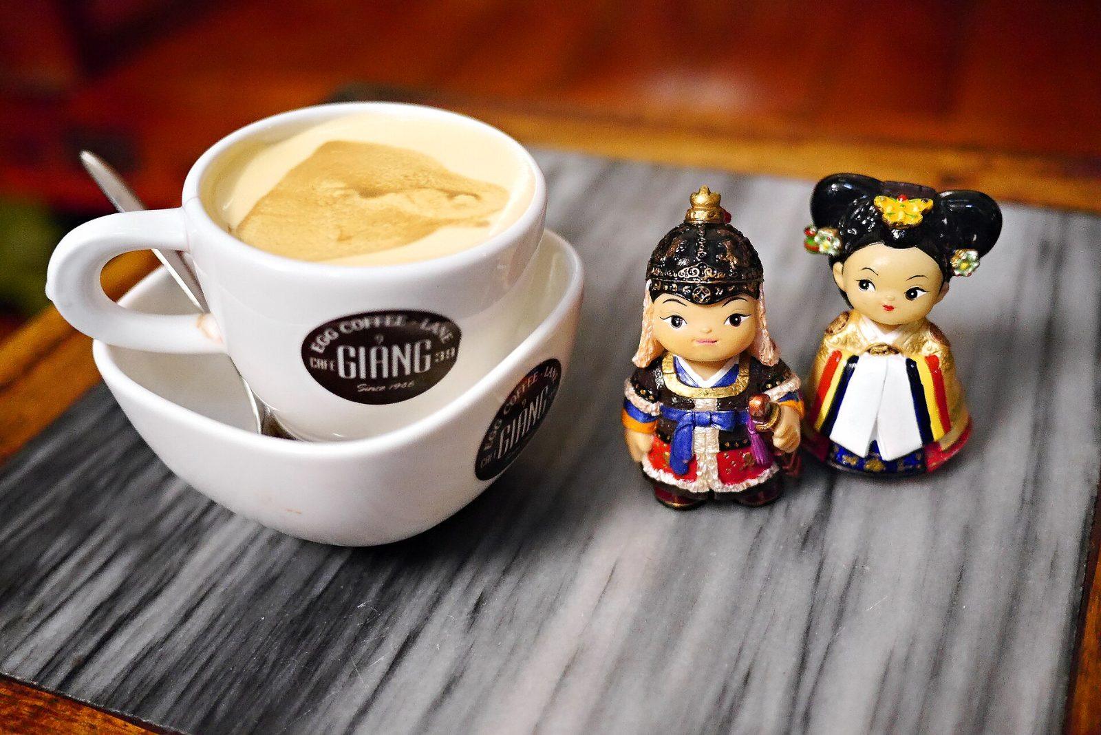 A cup of Vietnamese egg coffee at the famous Cafe Giang in Hanoi