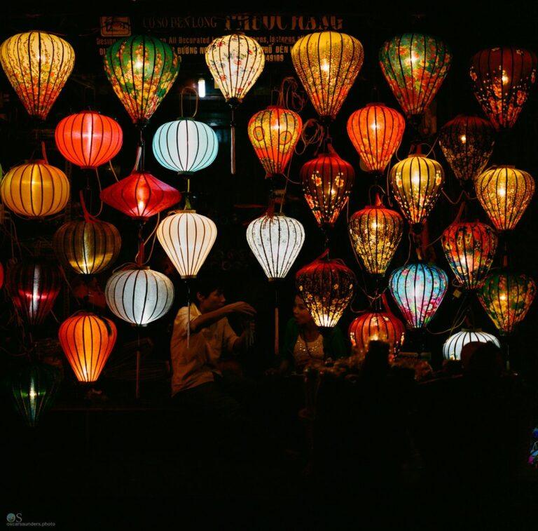 A colorful lantern shop stall at Hoi An's night market