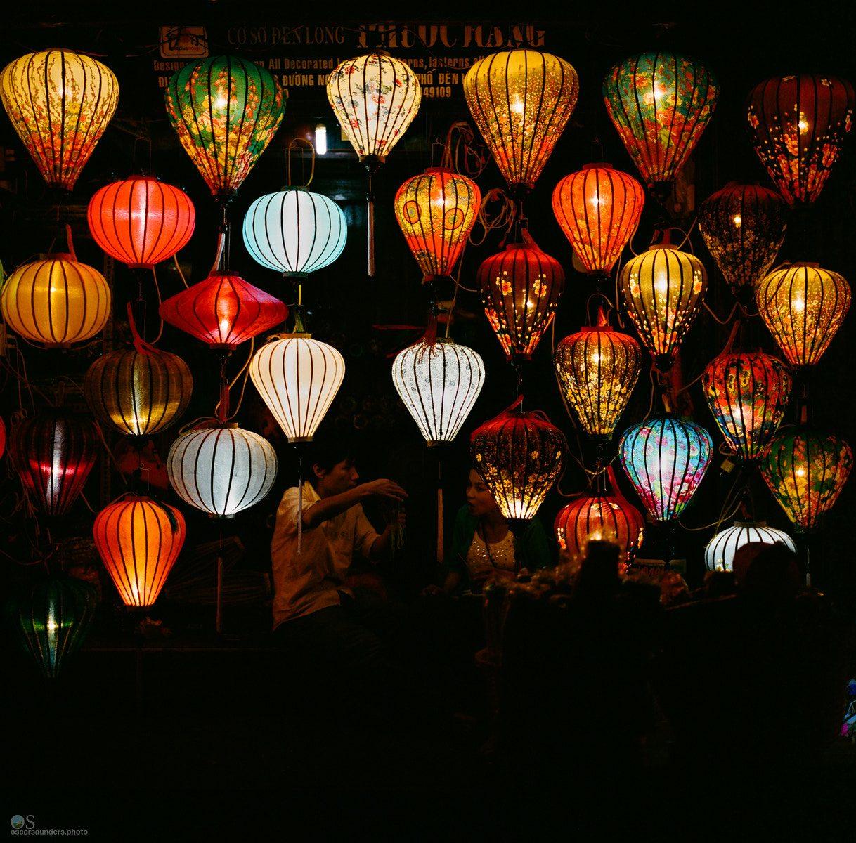 A colorful lantern shop stall at Hoi An's night market
