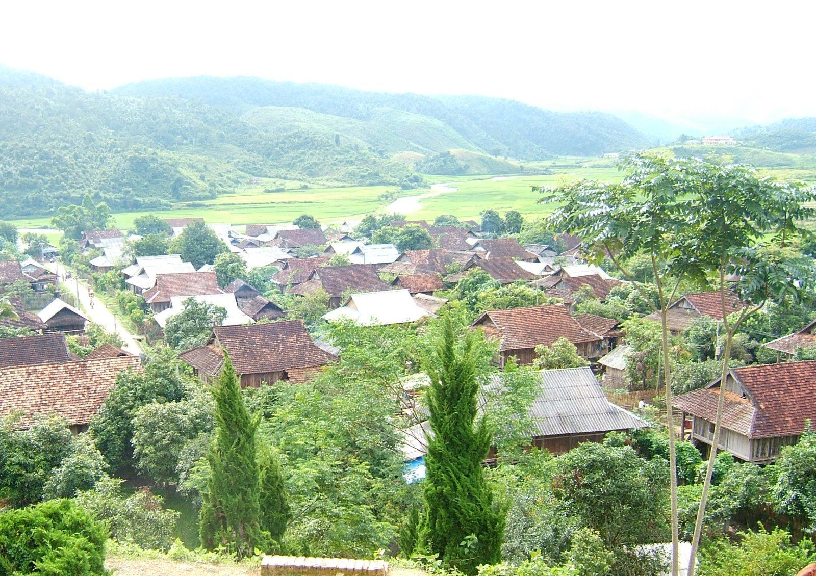 A traditional ethnic-minority stilt house village in Moc Chau, Vietnam