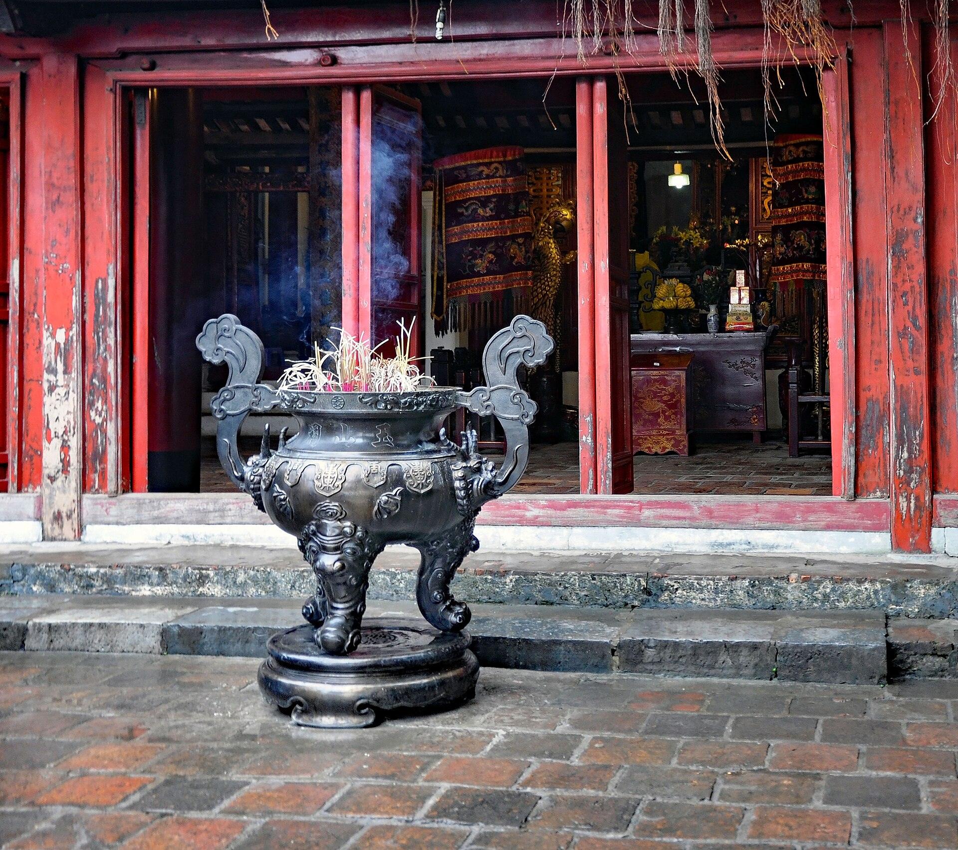 Incense burner at the entrance of Ngoc Son Temple in Hanoi