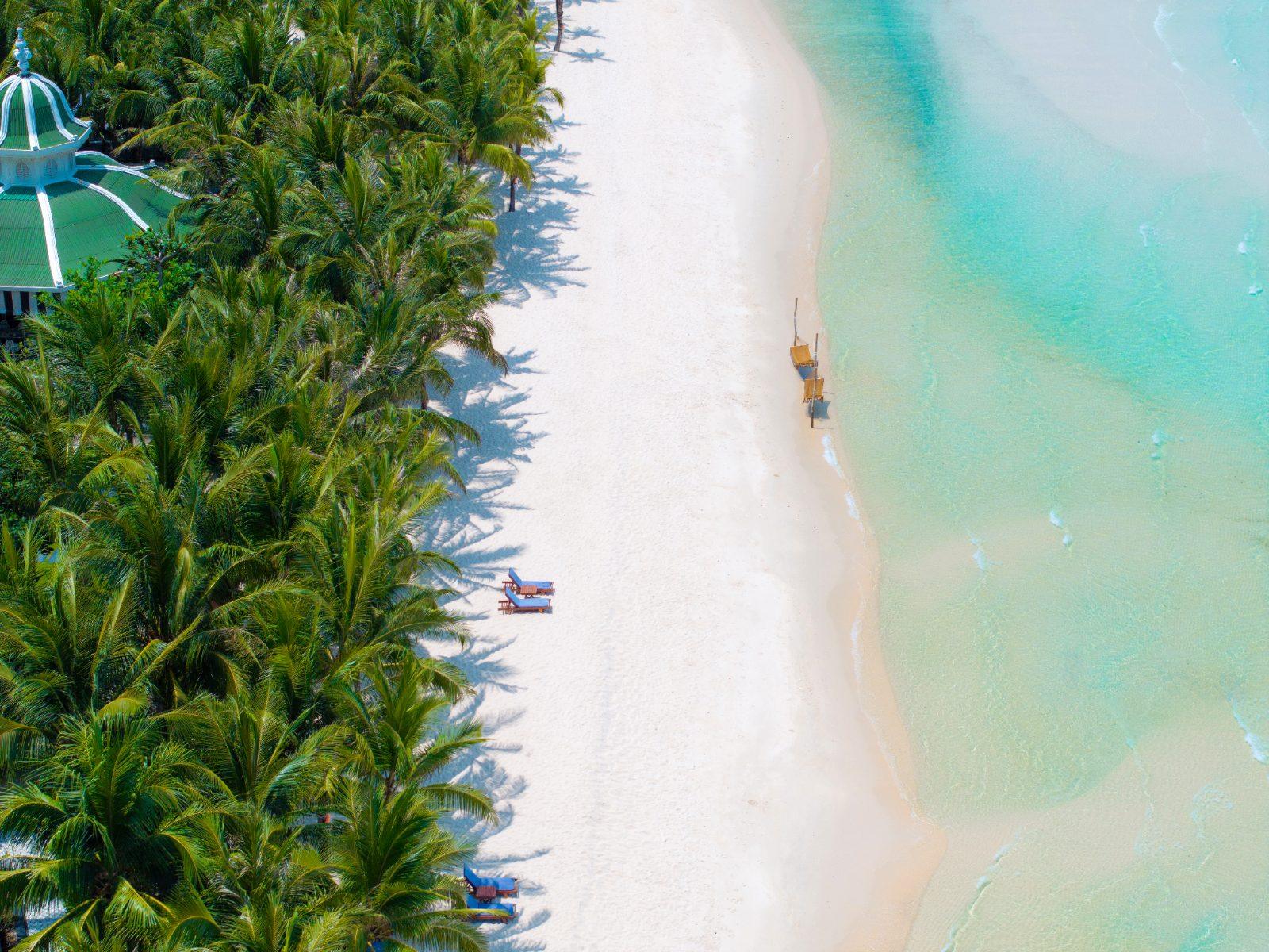 Aerial view of Kem Beach, a white-sand beach on Phu Quoc Island