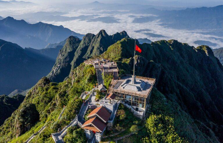 Fansipan summit temple complex above a sea of clouds, Sapa, Vietnam