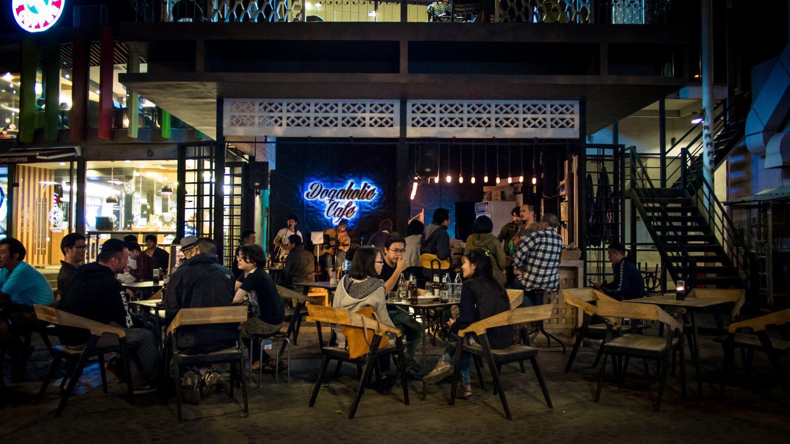 An outdoor bar at night in Chiang Mai