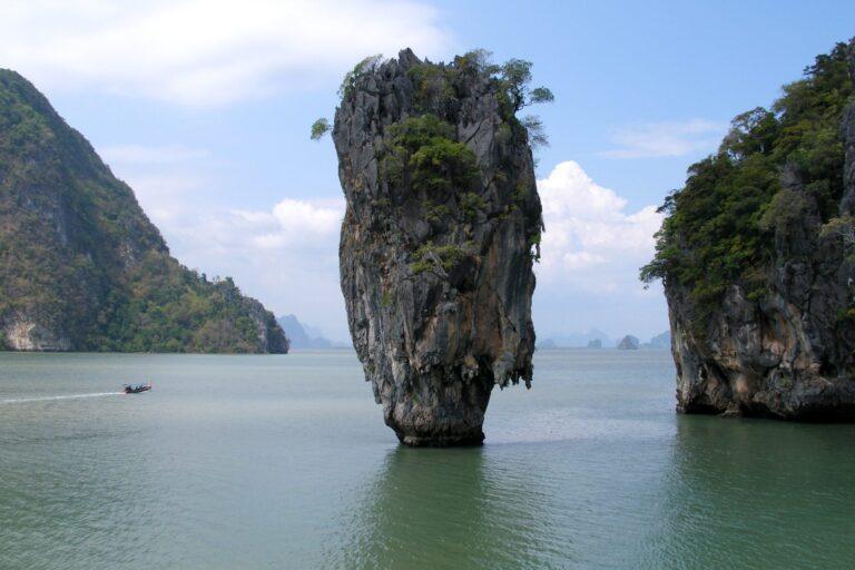 The iconic limestone karst of Ko Tapu, known as James Bond Island, in Phang Nga Bay