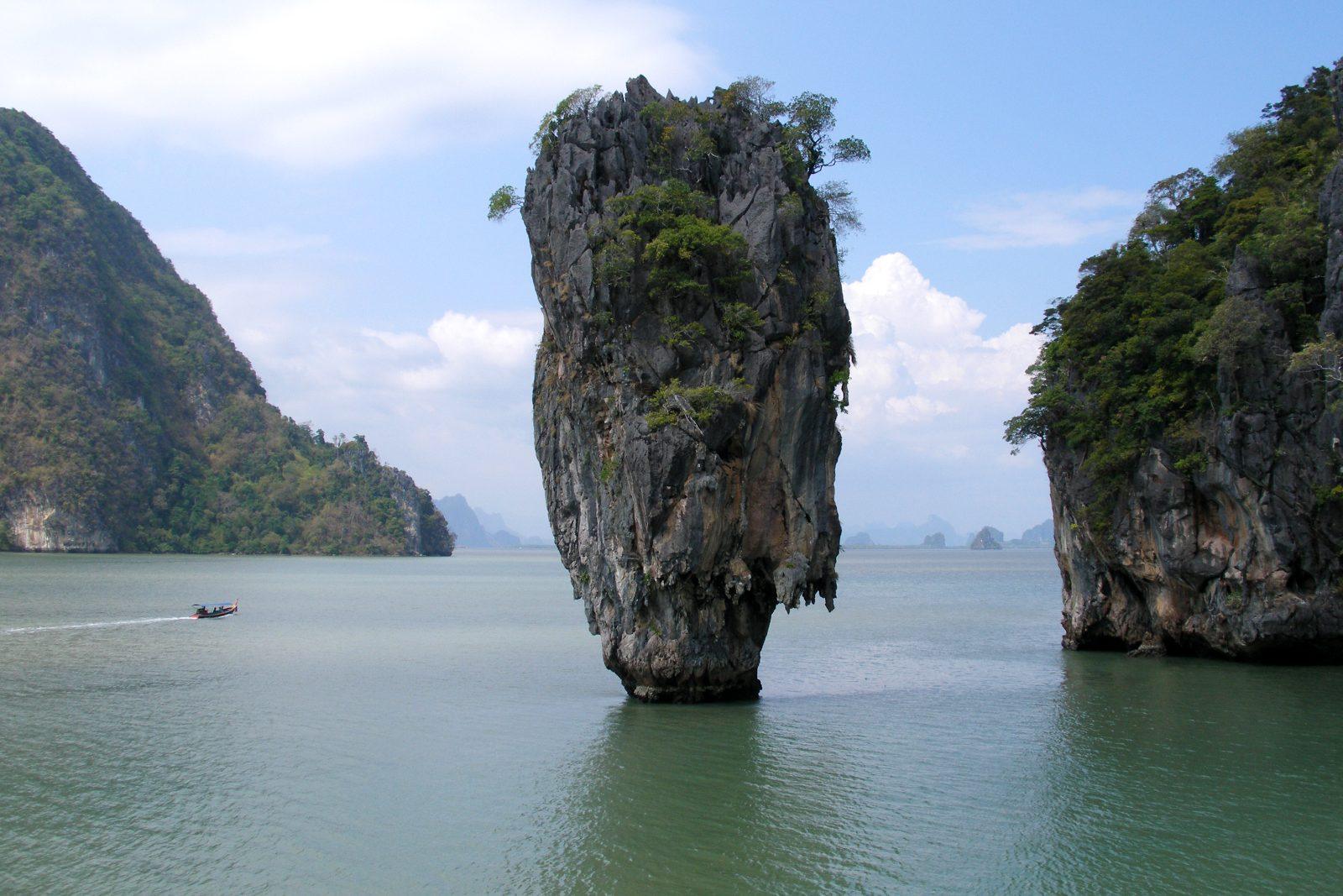 The iconic limestone karst of Ko Tapu, known as James Bond Island, in Phang Nga Bay