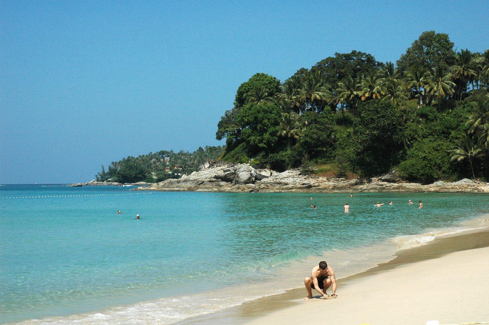 White sand and palm trees at Surin Beach, Phuket