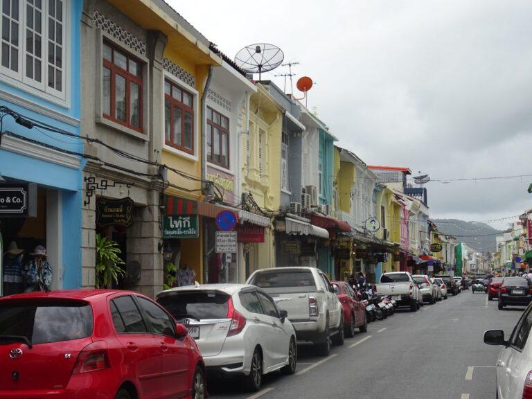 Colorful Sino-Portuguese shophouses on Thalang Road in Old Phuket Town
